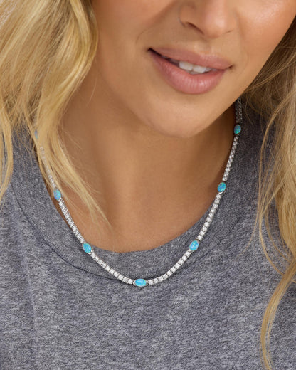 The Maven Tennis Necklace 3mm - Silver|Blue Opal