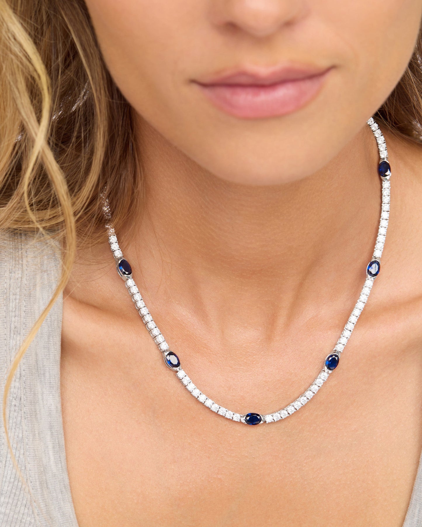 The Maven Tennis Necklace 3mm - Silver|Blue Sapphire