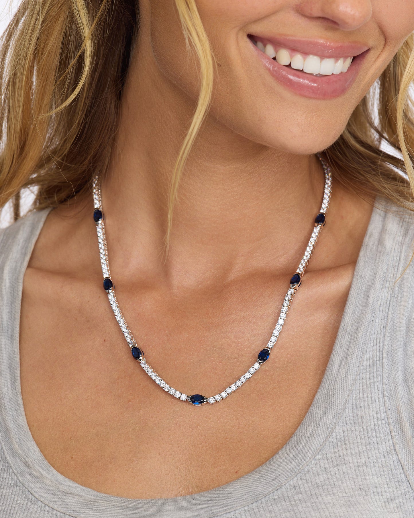 The Maven Tennis Necklace 3mm - Silver|Blue Sapphire