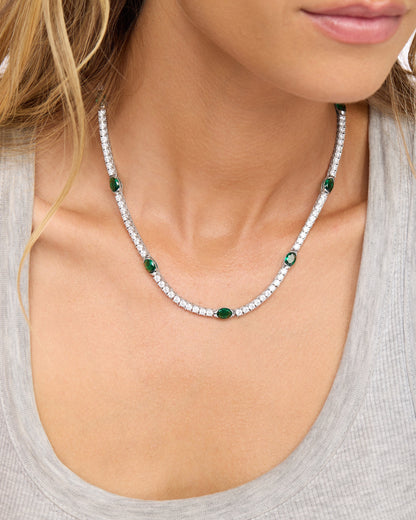 The Maven Tennis Necklace 3mm - Silver|Emerald