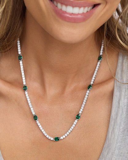 The Maven Tennis Necklace 3mm - Silver|Emerald