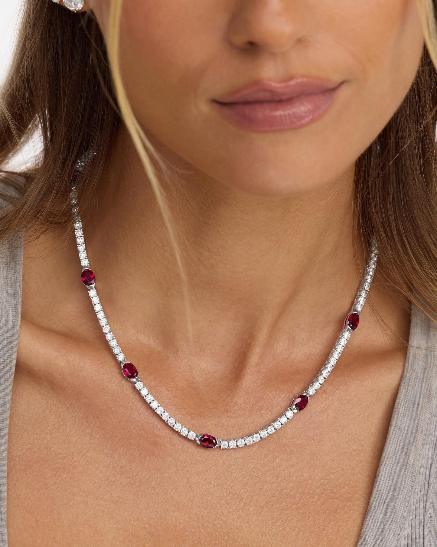 The Maven Tennis Necklace 3mm - Silver|Ruby