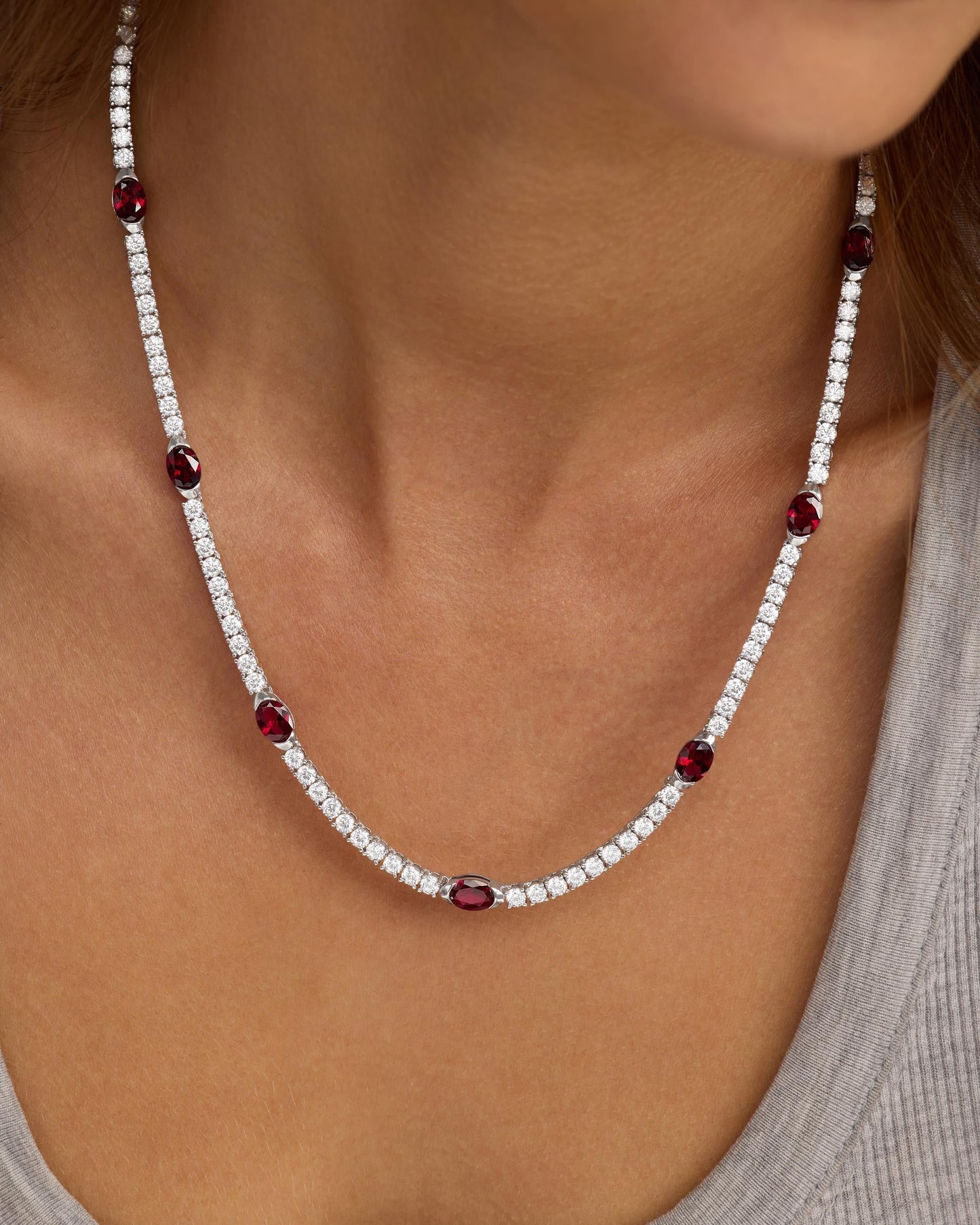 The Maven Tennis Necklace 3mm - Silver|Ruby