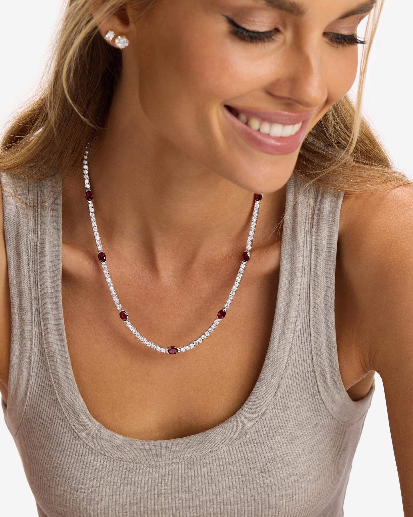 The Maven Tennis Necklace 3mm - Silver|Ruby
