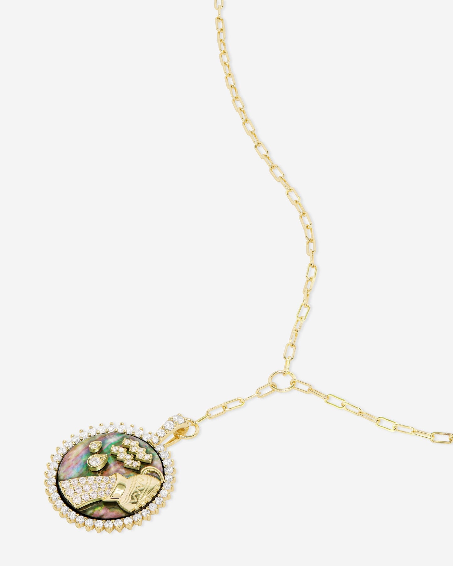 Zodiac Medallion Necklace - Gold|White Diamondettes