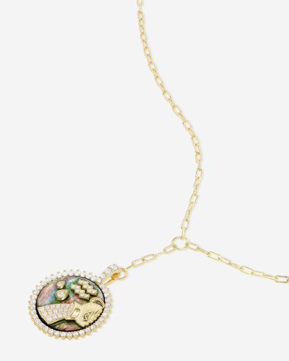 Zodiac Medallion Necklace - Gold|White Diamondettes