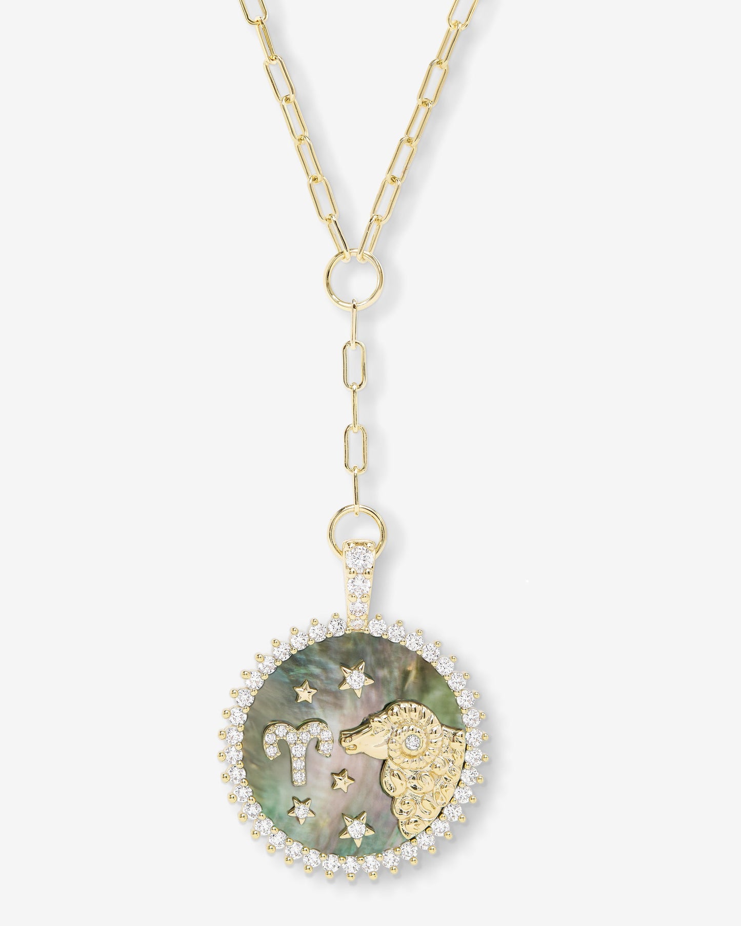 Zodiac Medallion Necklace - Gold|White Diamondettes