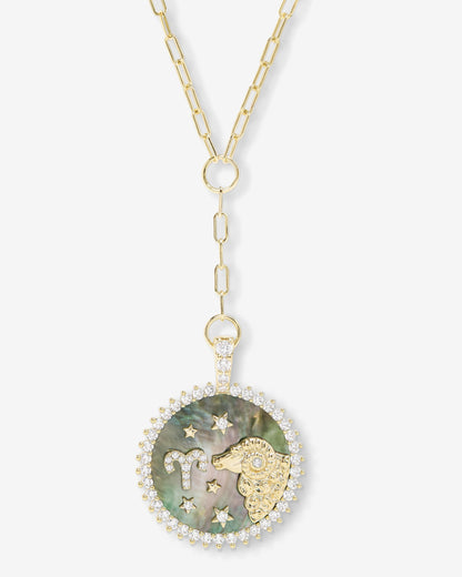 Zodiac Medallion Necklace - Gold|White Diamondettes