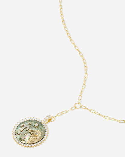 Zodiac Medallion Necklace - Gold|White Diamondettes