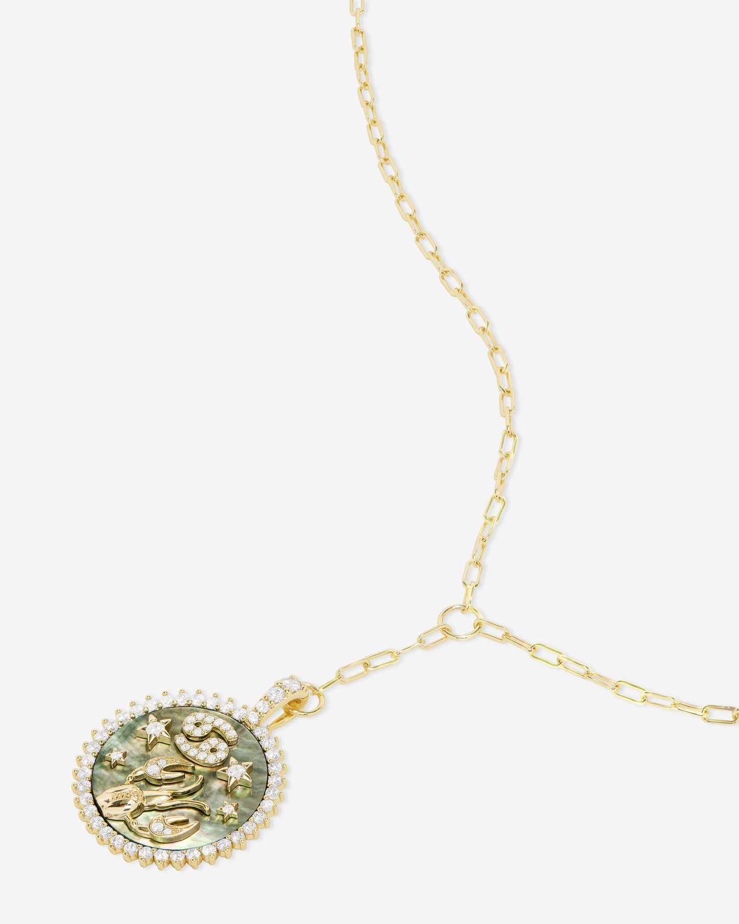 Zodiac Medallion Necklace - Gold|White Diamondettes