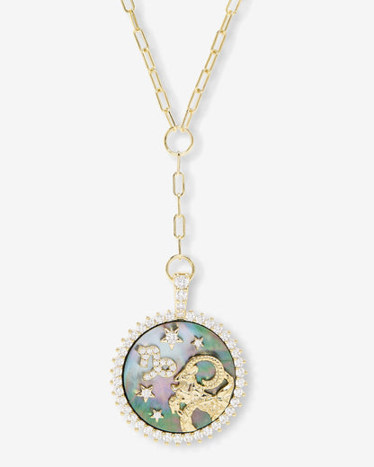 Zodiac Medallion Necklace - Gold|White Diamondettes