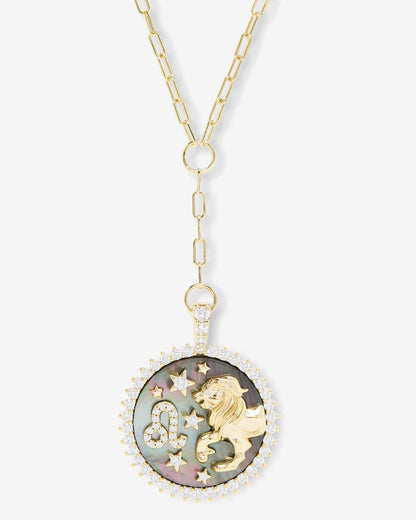 Zodiac Medallion Necklace - Gold|White Diamondettes