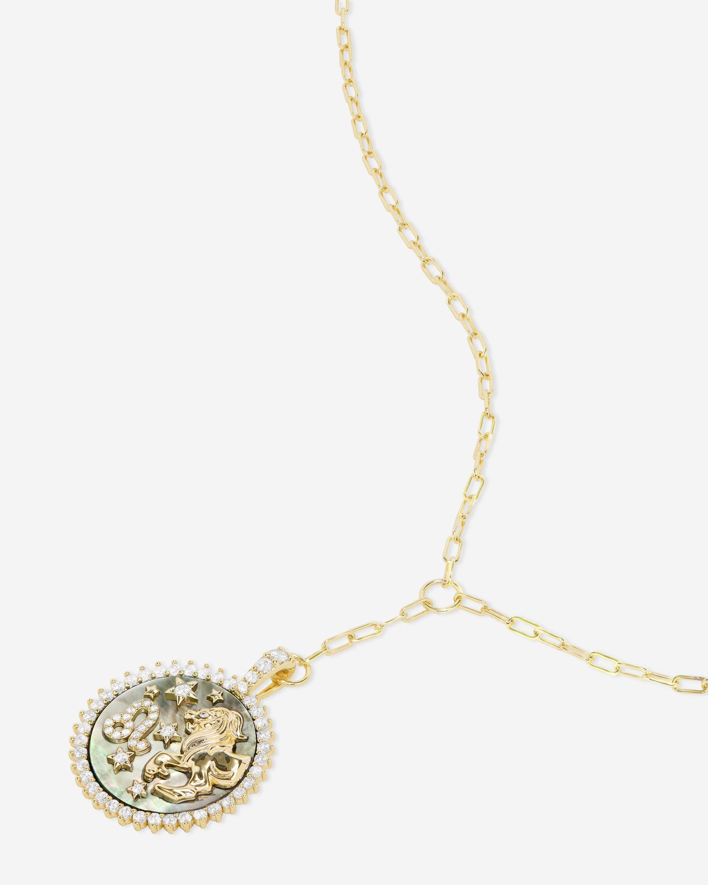 Zodiac Medallion Necklace - Gold|White Diamondettes