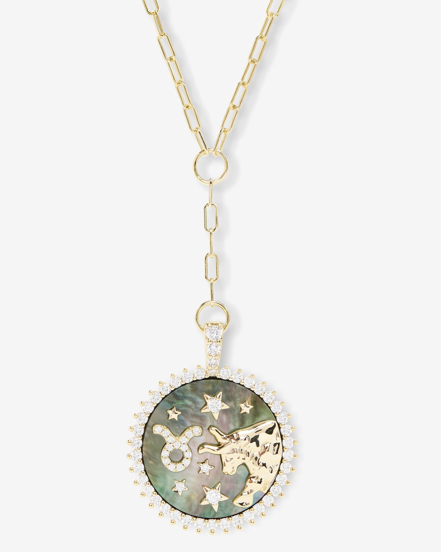 Zodiac Medallion Necklace - Gold|White Diamondettes