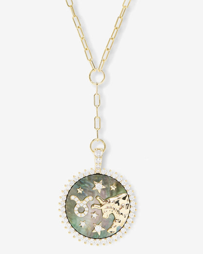 Zodiac Medallion Necklace - Gold|White Diamondettes