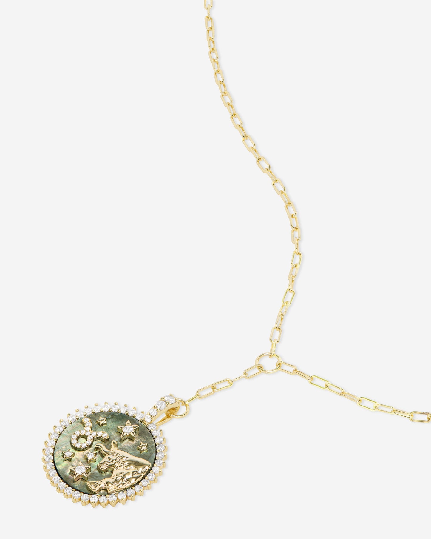Zodiac Medallion Necklace - Gold|White Diamondettes