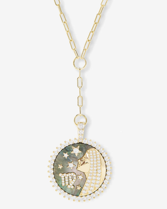 Zodiac Medallion Necklace - Gold|White Diamondettes