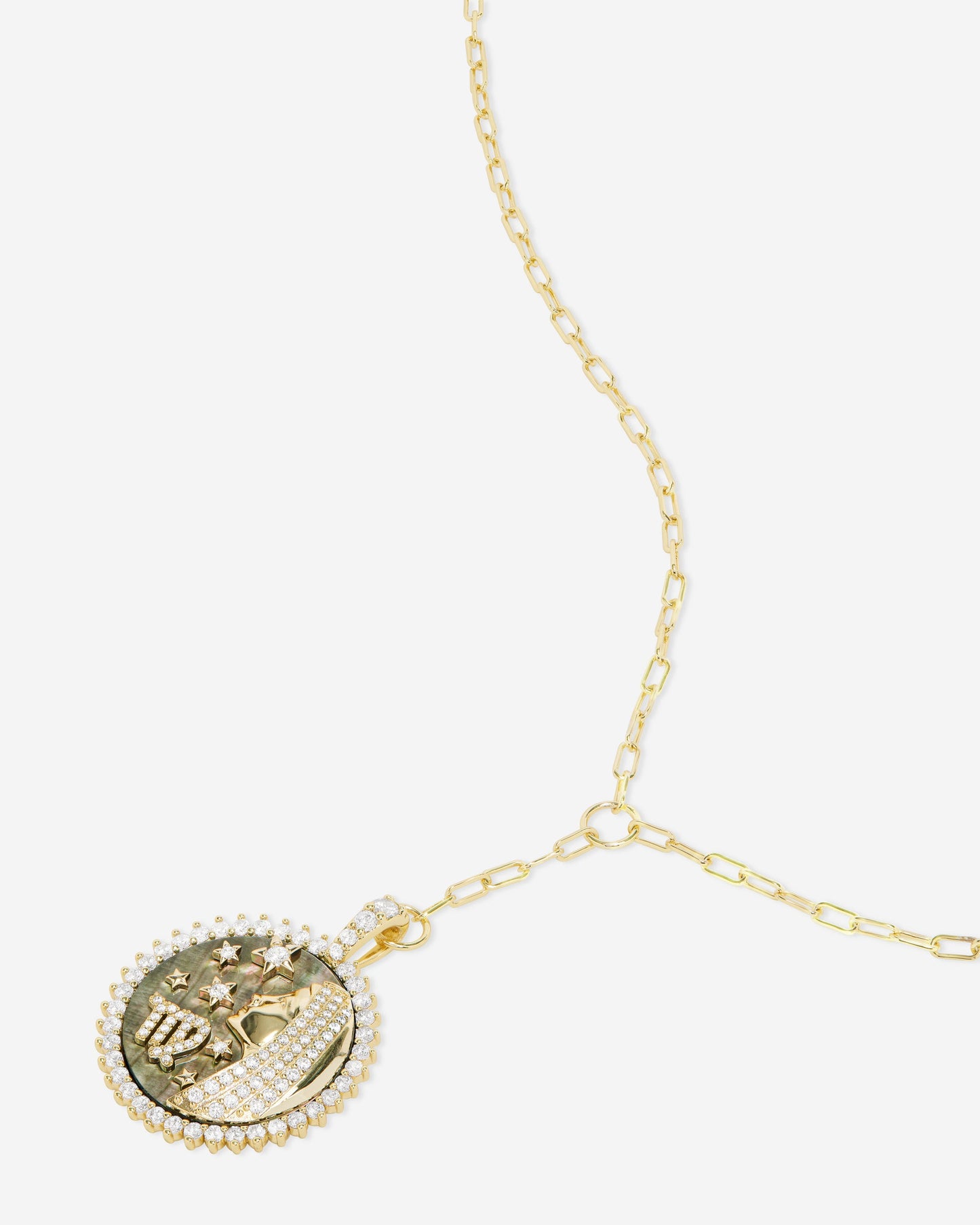 Zodiac Medallion Necklace - Gold|White Diamondettes