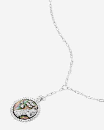 Zodiac Medallion Necklace - Silver|White Diamondettes