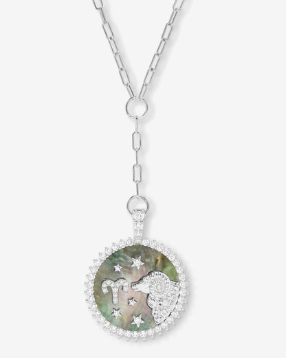 Zodiac Medallion Necklace - Silver|White Diamondettes
