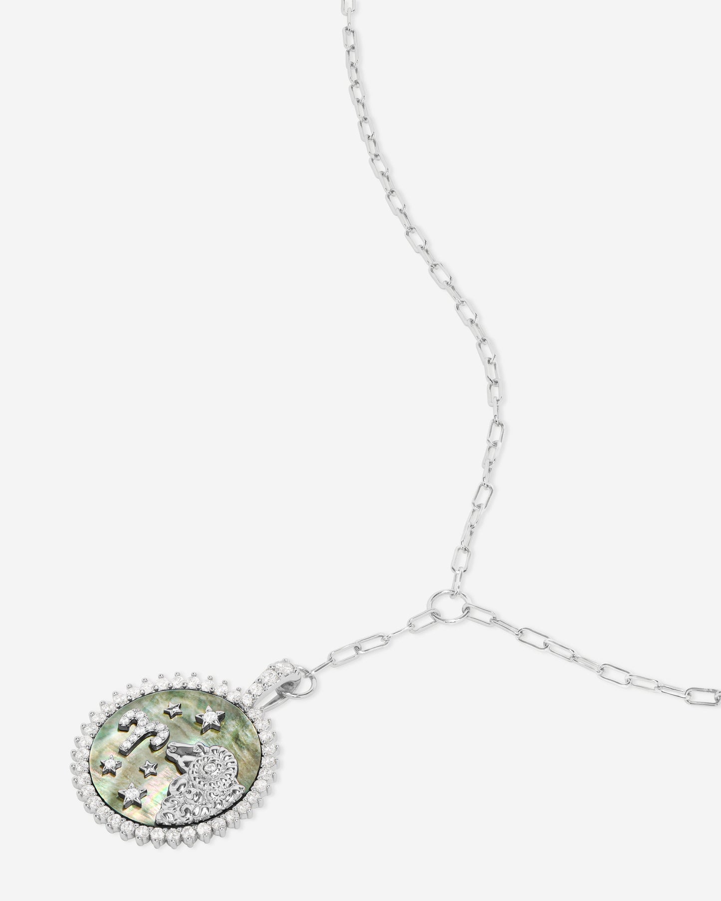 Zodiac Medallion Necklace - Silver|White Diamondettes