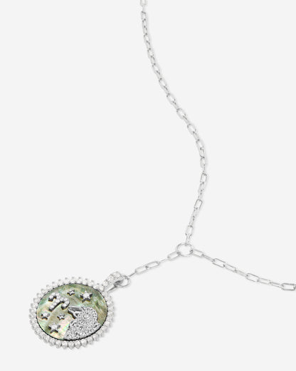Zodiac Medallion Necklace - Silver|White Diamondettes