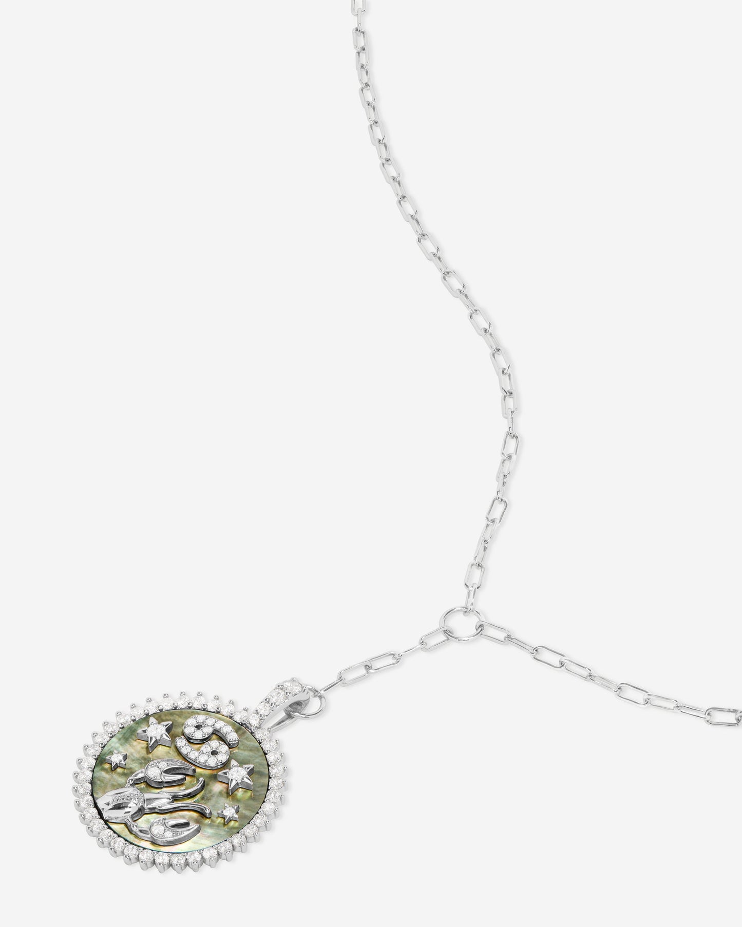 Zodiac Medallion Necklace - Silver|White Diamondettes