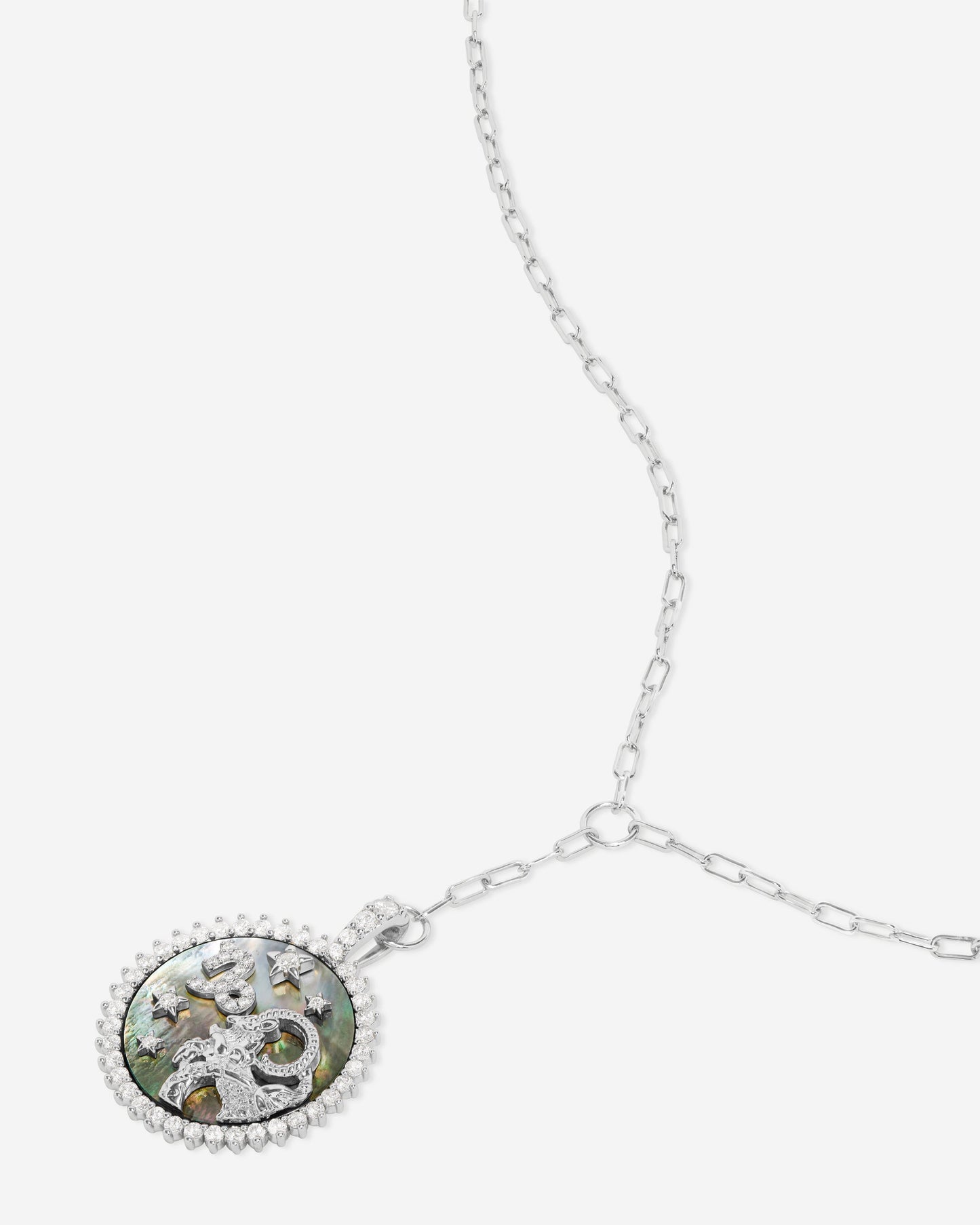 Zodiac Medallion Necklace - Silver|White Diamondettes