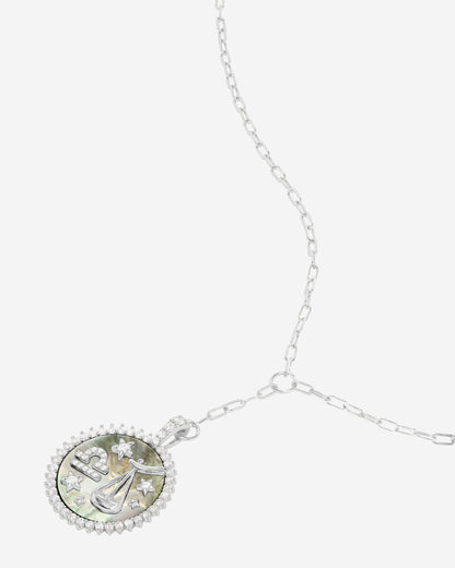 Zodiac Medallion Necklace - Silver|White Diamondettes