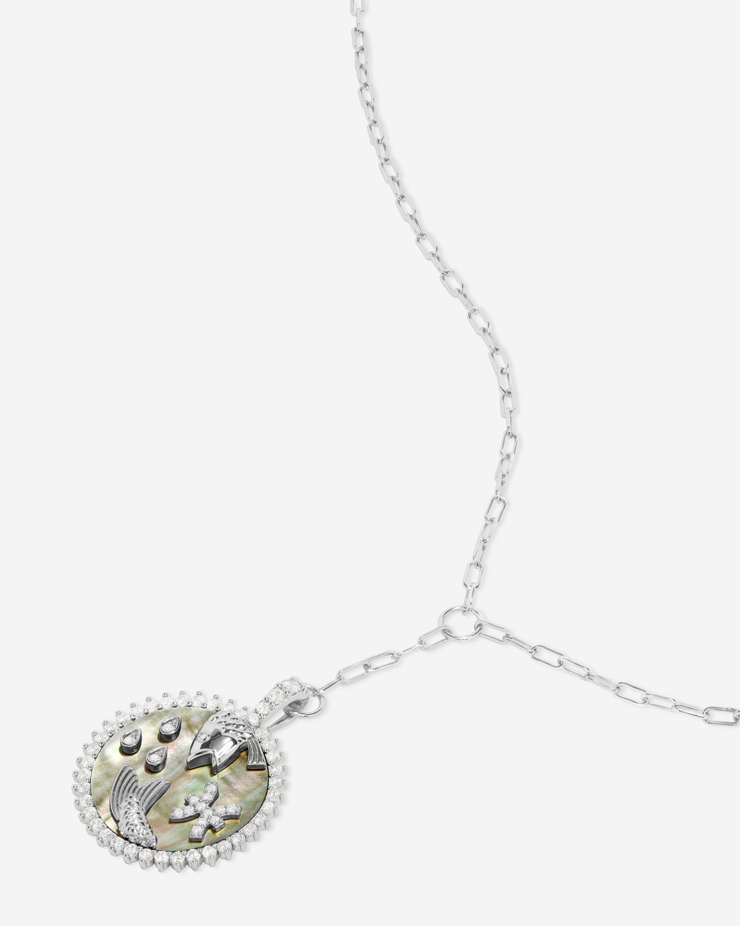 Zodiac Medallion Necklace - Silver|White Diamondettes