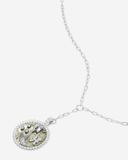 Zodiac Medallion Necklace - Silver|White Diamondettes