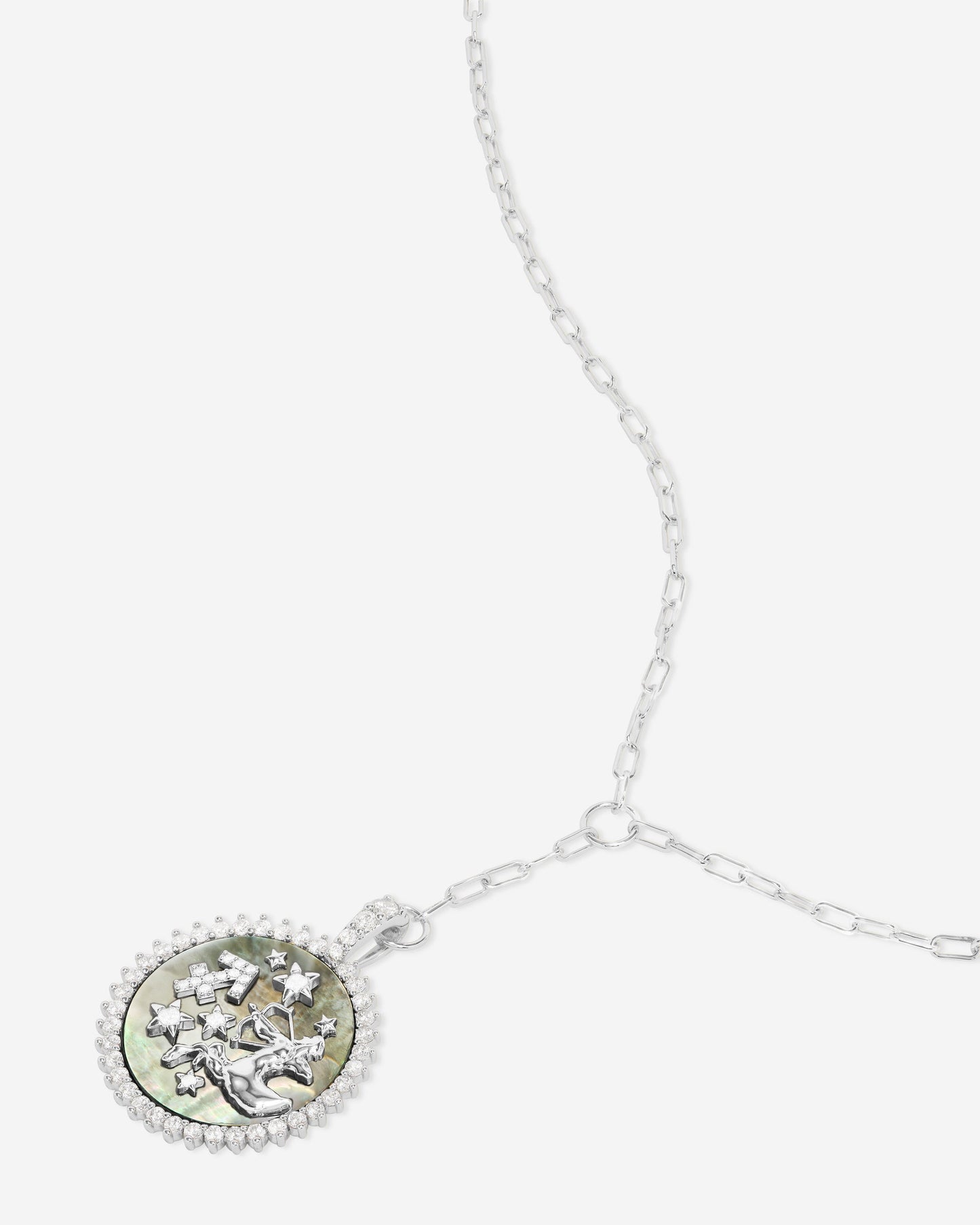Zodiac Medallion Necklace - Silver|White Diamondettes