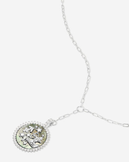 Zodiac Medallion Necklace - Silver|White Diamondettes