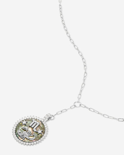 Zodiac Medallion Necklace - Silver|White Diamondettes