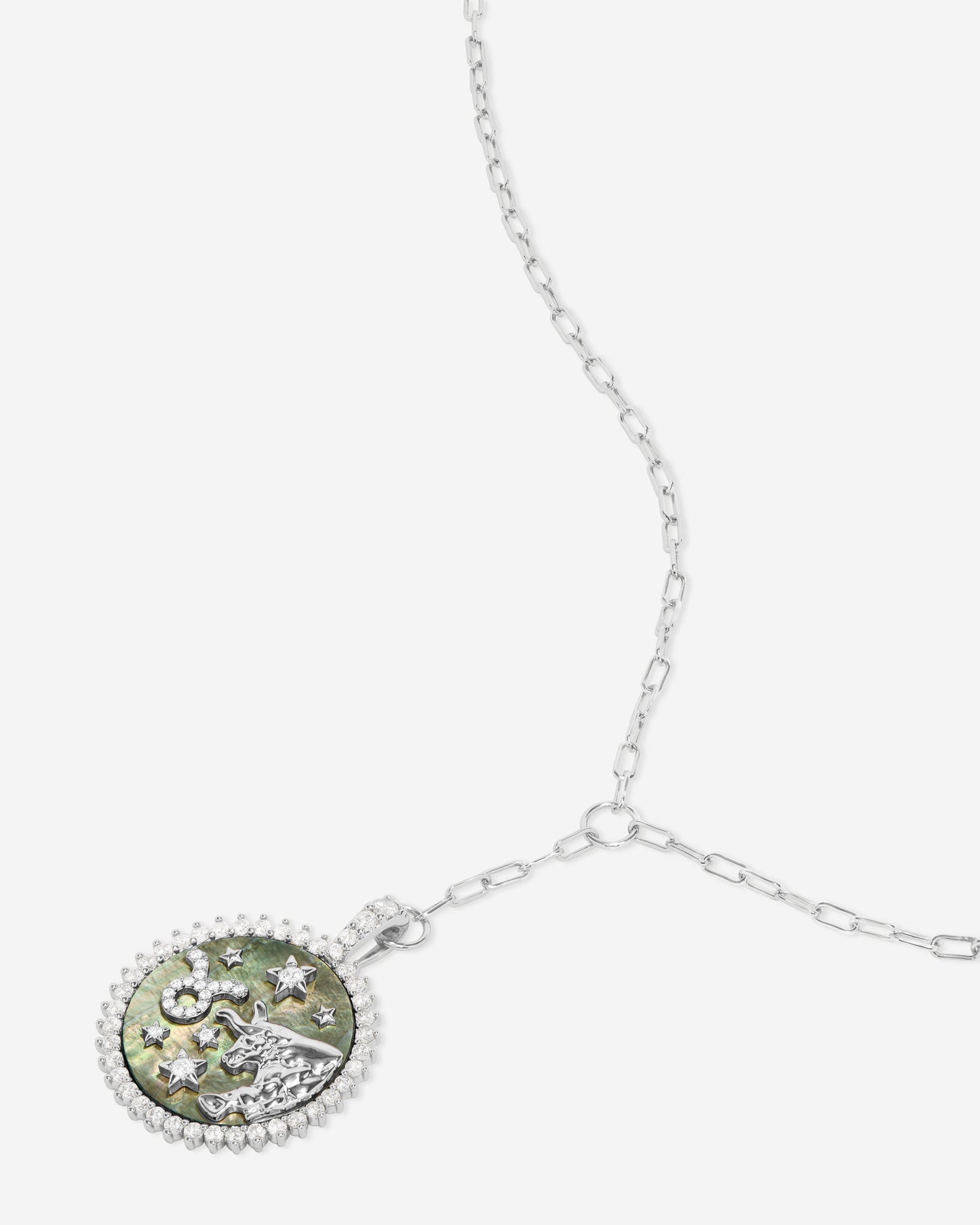 Zodiac Medallion Necklace - Silver|White Diamondettes