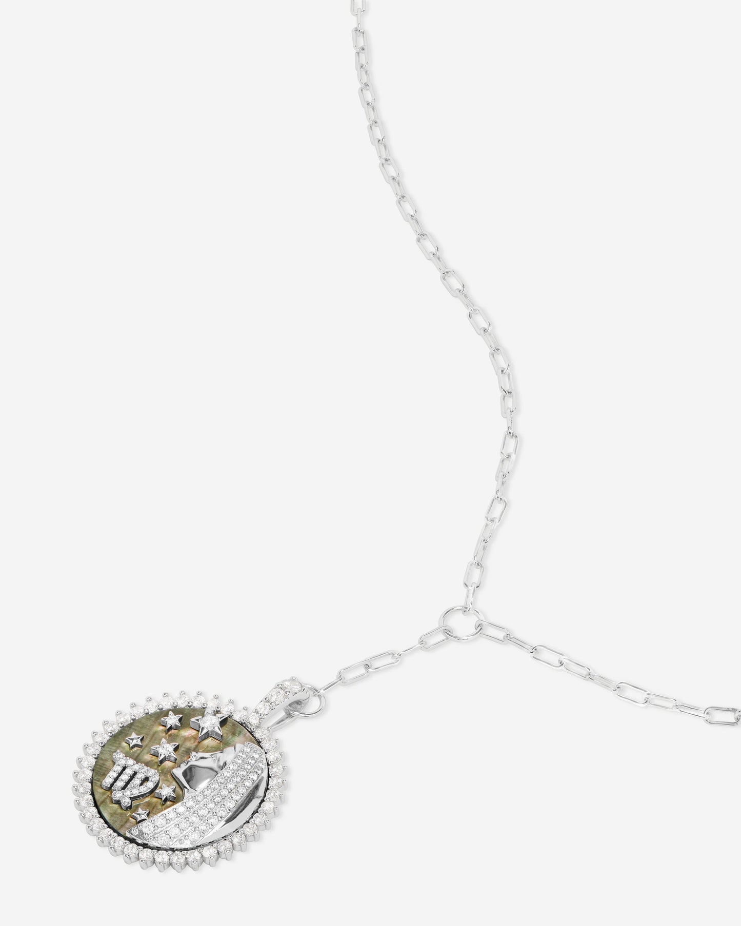 Zodiac Medallion Necklace - Silver|White Diamondettes
