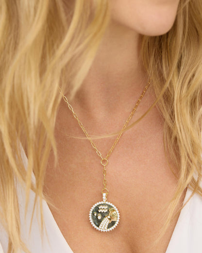 Zodiac Medallion Necklace - Gold|White Diamondettes