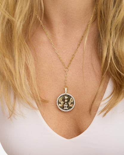 Zodiac Medallion Necklace - Gold|White Diamondettes