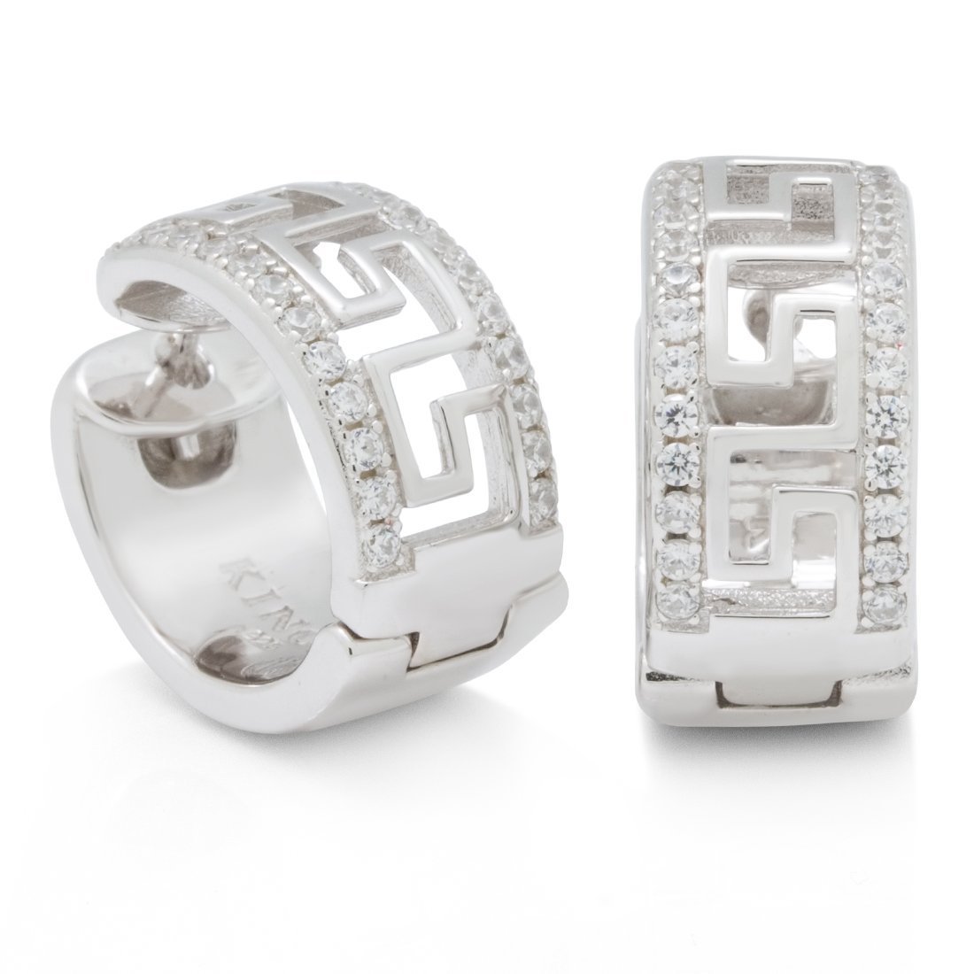 Iced Greek Key Hoop Earrings