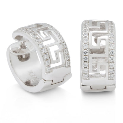 Iced Greek Key Hoop Earrings